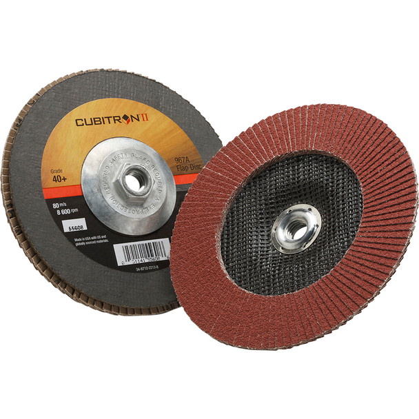 Cubitron™ II Flap Disc 967A, 40+, T27 Quick Change, 7 in x 5/8"-11 7010363290
