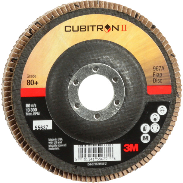 Cubitron™ II Flap Disc 967A, 80+, T27, 4-1/2 in x 7/8 in, Giant 7010363303