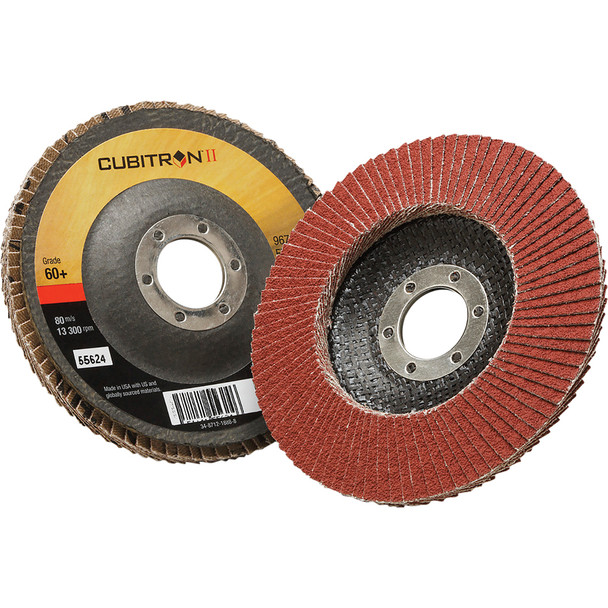 Cubitron™ II Flap Disc 967A, 60+, T29, 4-1/2 in x 7/8 in 7000148188