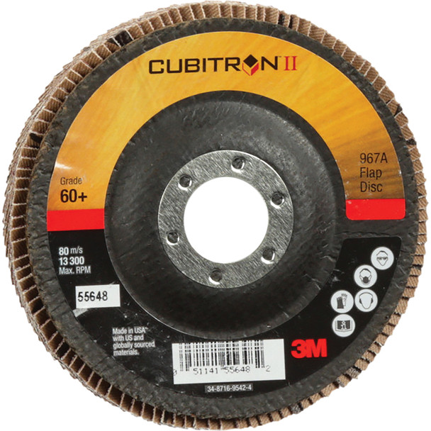 Cubitron™ II Flap Disc 967A, 60+, T29, 4-1/2 in x 7/8 in, Giant 7010292540