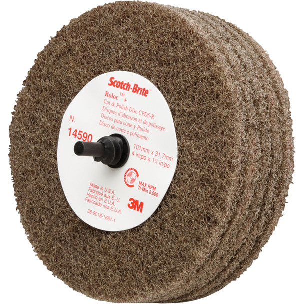 Scotch-Brite™ Roloc™+ Cut and Polish Disc D5, C5-ZR, A/O Medium, 4 in x 1-1/4 in 7000120703