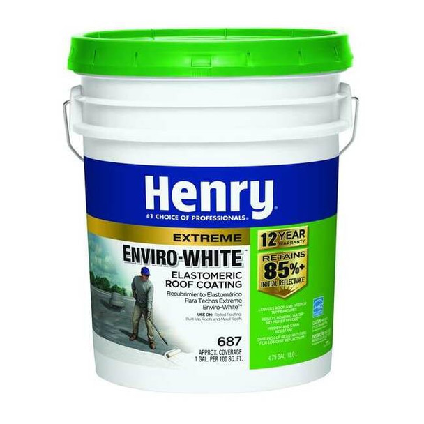 Henry Elastomeric Roof Coating, 4.75 gal, Pail, White HE687406