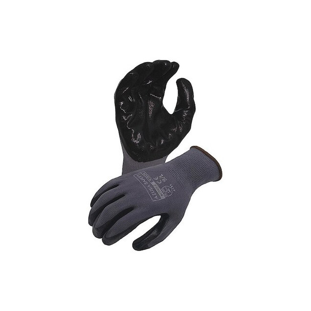 Coated Work Gloves, Nitrile, Flat, Palm, Grey/Black, Xl 1 PR Pack of 12
