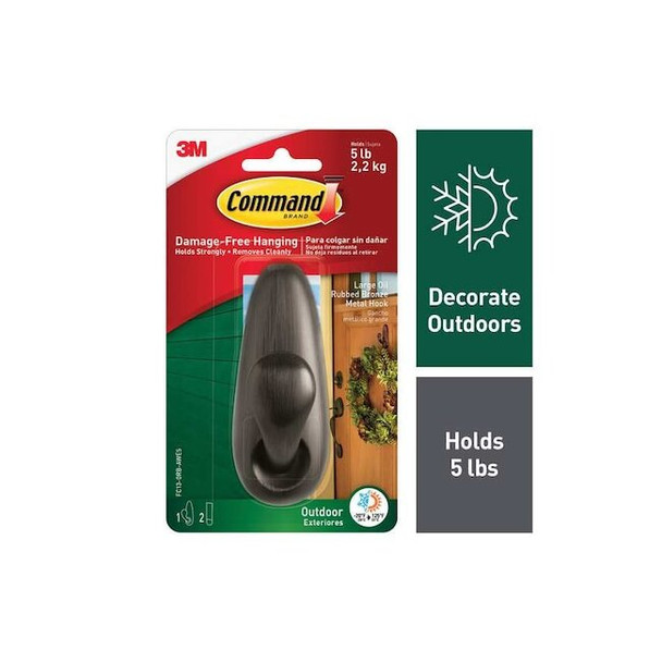 Command Hook, Bronze, Metal, 1 5/8 in D FC13-ORB-AWES Pack of 20
