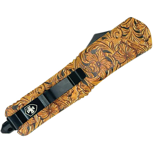 GenII Large Premium Alloy Saddle Tan Drop Point Serrated  440C Black L-SDT-63-1