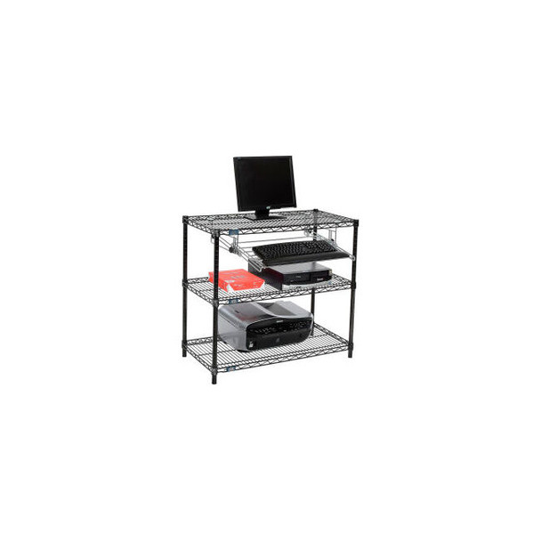 Nexel 3-Shelf Black Wire Shelf Printer Stand with Keyboard Tray 36""W x 18""D x