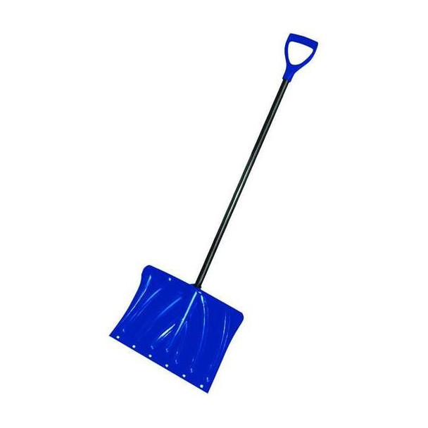 Snow Shovel, 18 in W x Plastic, Steel Blade, 37 in L Steel Handle