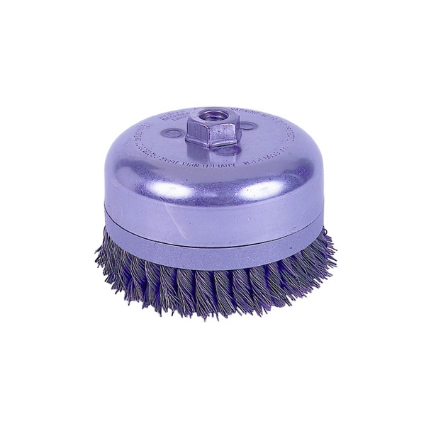 Extra Heavy Duty Knot Wire Cup Brush, 4 in Dia., 5/8-11 UNC Arbor, 0.026 Wire