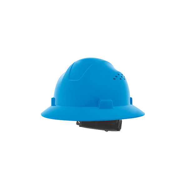 Advantage Series Full Brim Vented and Non-Vented Hard Hat, 4 pt Rapid Dial, Vented, Blue