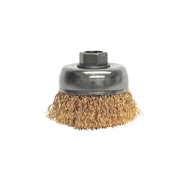 Crimped Wire Cup Brush, 3 in Dia., 5/8-11 UNC Arbor, Bronze Wire