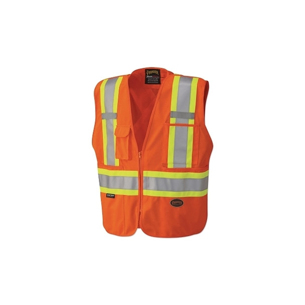 6935AU/6936AU/6937AU HV Zip-Up Snap Break Away Safety Vest, Medium, Orange