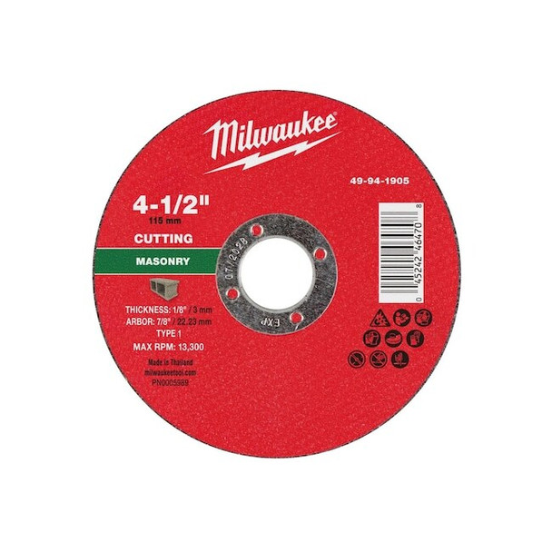 Milwaukee Tool Cut-Off Wheel,7/8" Sz,4 1/2" dia. 49-94-1905