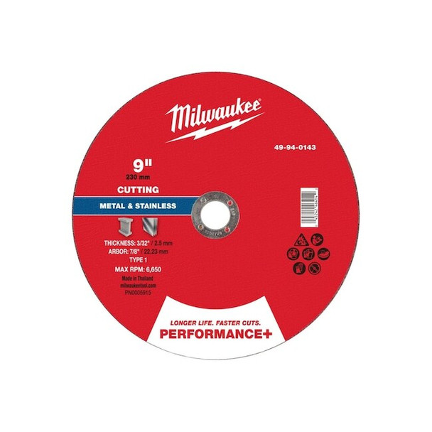 Milwaukee Tool Cut-Off Wheel,7/8" Sz,9" dia. 49-94-0143