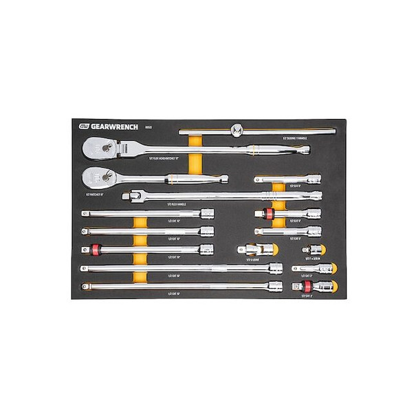 16 Piece 1/2" 90-Tooth Ratchet & Drive Tool Set with Foam Storage Tray