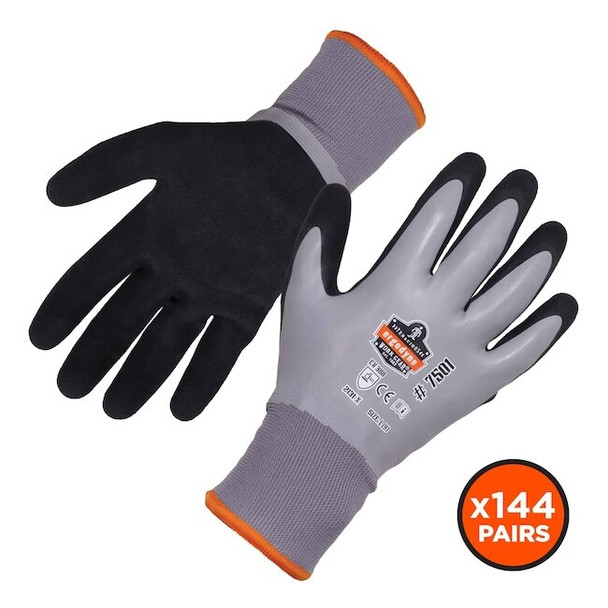 Ergodyne Gray Coated Waterproof Winter Work Gloves, L, PK144 7501-CASE