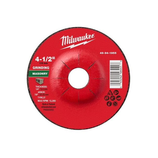 Milwaukee Tool Grinding Wheel,7/8" Sz,4 1/2" dia. 49-94-1955