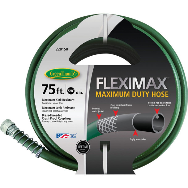 Green Thumb FlexiMax 5/8 In. Dia. x 75 Ft. Heavy Duty Hose GTFM5875V3