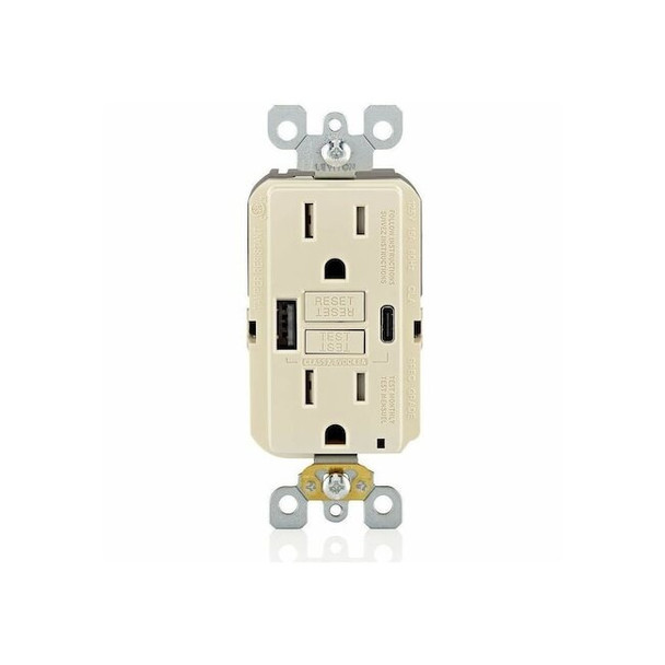 Leviton USBReceptacle,15A,Almond,Thermoplastic GUAC1-T