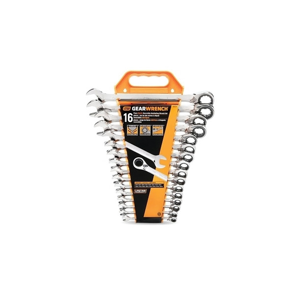 16 Pc Reversible Combination Ratcheting Wrench Sets, 12 Point, Metric