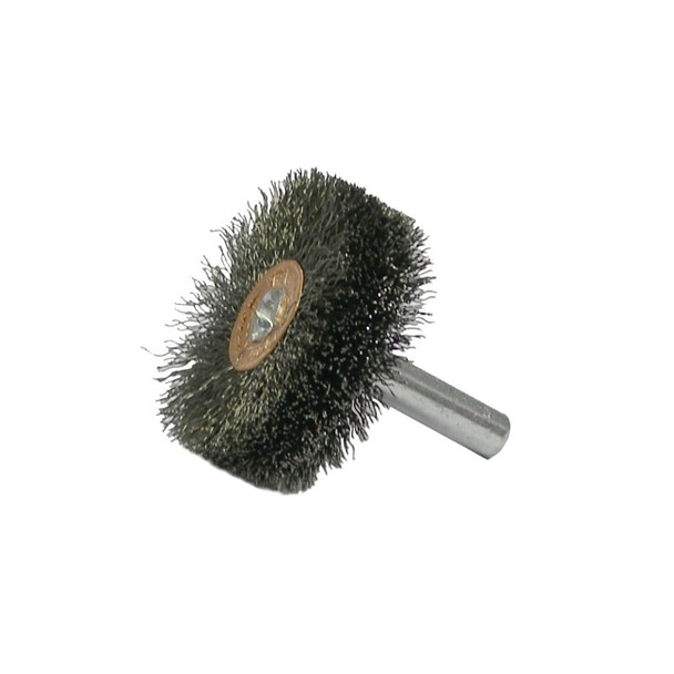 Stem-Mounted Wide Conflex Brush, 3 in D x 1 in W, .014 in Steel Wire, 20,000 rpm