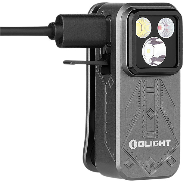 Compact 3-in-1 clip light with flood, spot, red lighting, magnetic carry, and USB-C charging. OLOCLIPPROPS