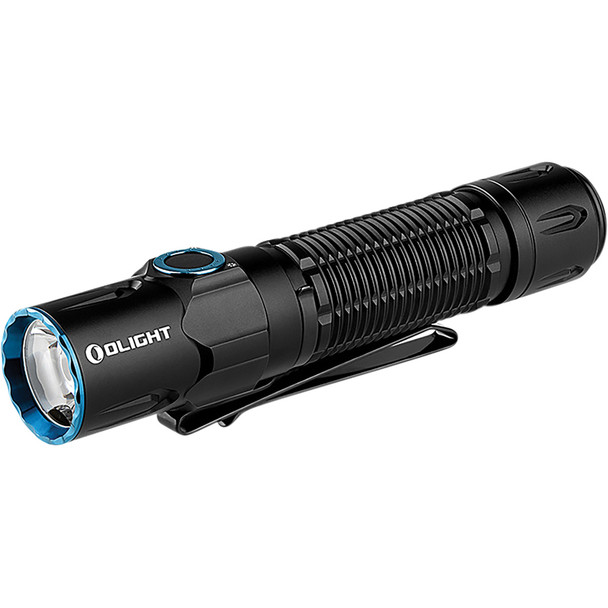 High-output tactical flashlight with extended runtime and dual-stage tail switch. OLWARRIOR3SBK