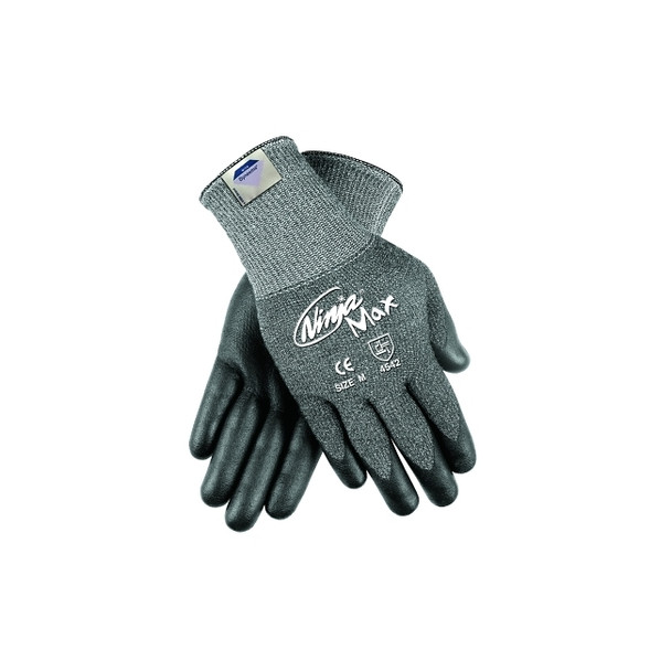 Ninja® Max Bi-Polymer Coated Palm Gloves, Large, Black/Gray