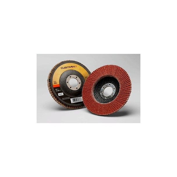 Cubitron™ II 969F Flap Disc, Ceramic Grain, 4-1/2 in dia, 7/8 in , 40+ Grit, 13300 rpm