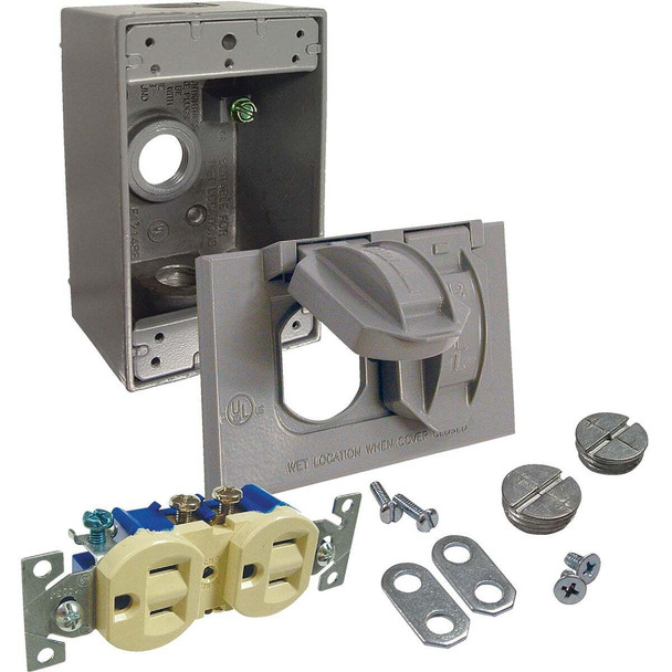 Bell Gray Horizontal Mount Tamper Resistant Outdoor Outlet Kit 5839-5WRTR