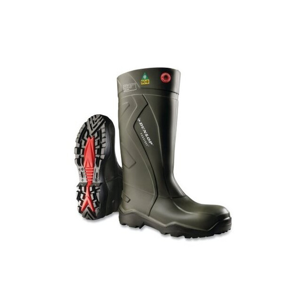 Purofort® Full Safety Waterproof Boots, Steel Toe, Men's 11, 16 in Boot, Green/Black