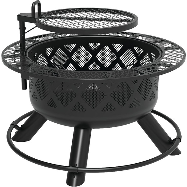 Common Good 24 In. Ranch Fire Pit With Side Tables & Grill Top SRFP9624