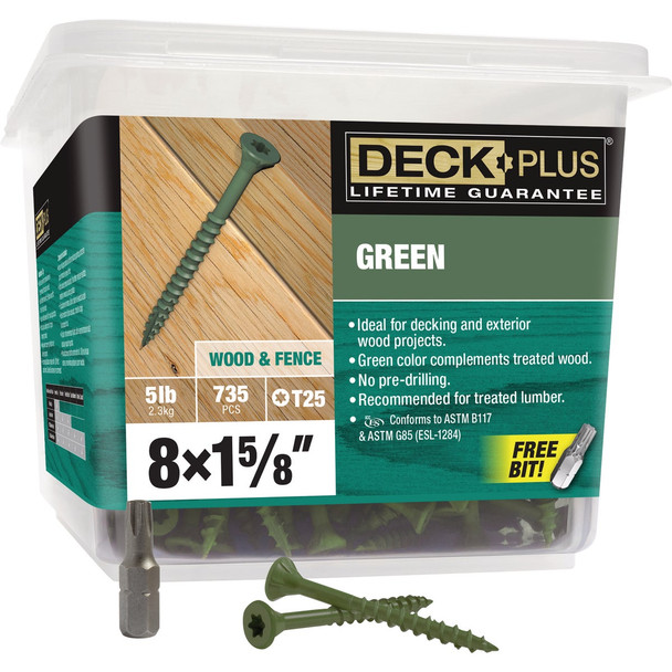 Hillman Deck Plus #8 x 1-5/8 In. Green Deck Screw (735-Count) 48398