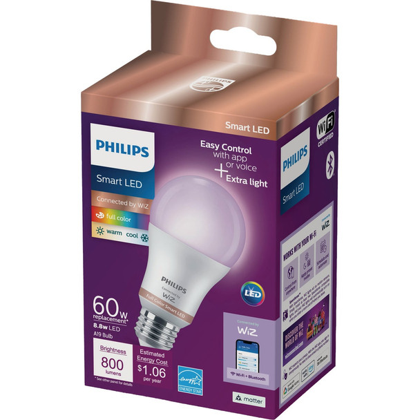 Philips Smart LED 60W Equivalent Frosted Tunable A19 Medium Base Light Bulb