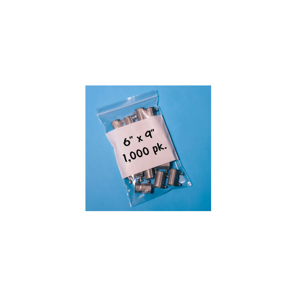 Reclosable Poly Bags W/ Write On Label 6""W x 9""L 2 Mil Clear 1000/Pack