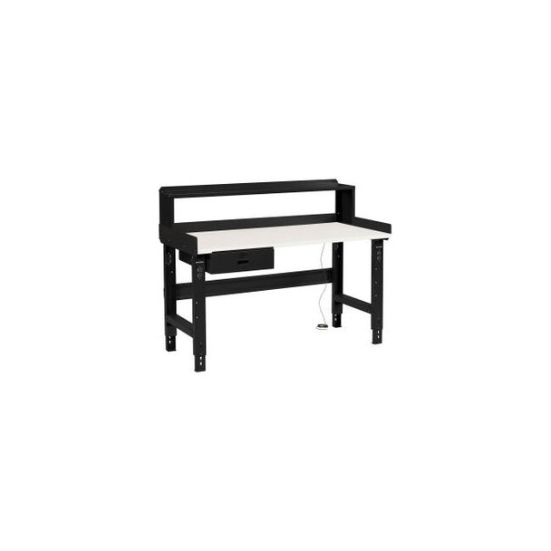 Global Industrial 48 x 30 Adj Height Workbench w/Drawer&Riser Black- ESD Square