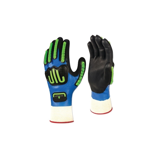 377-IP Impact Protection Nitrile/Nitrile Foam Coated Gloves, 7/Medium, Black/Blue/Fluorescent Green/White