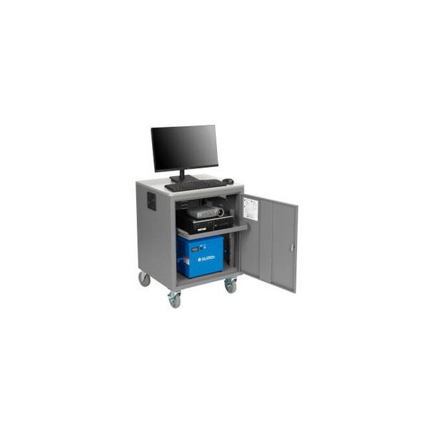Global Industrial Mobile Powered Audio Visual Cart w/ Lockable Cabinet 480WH Bat