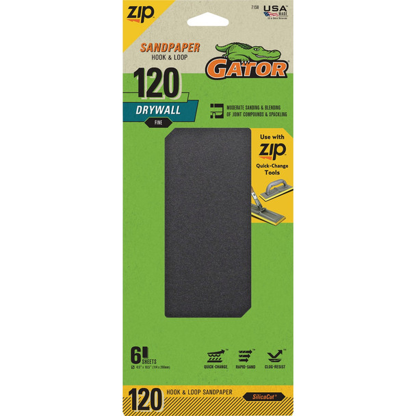 Gator Grit 120 Grit Drywall Hook & Loop Sandpaper (6-Pack) 7158