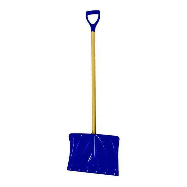 Snow Shovel, 18 in W x Plastic, Steel Blade, 37 in L Wood Handle