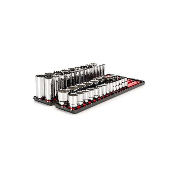 1/2 Inch Drive 12-Point Socket Set with Rails and Trays, 46-Piece 10-32 mm