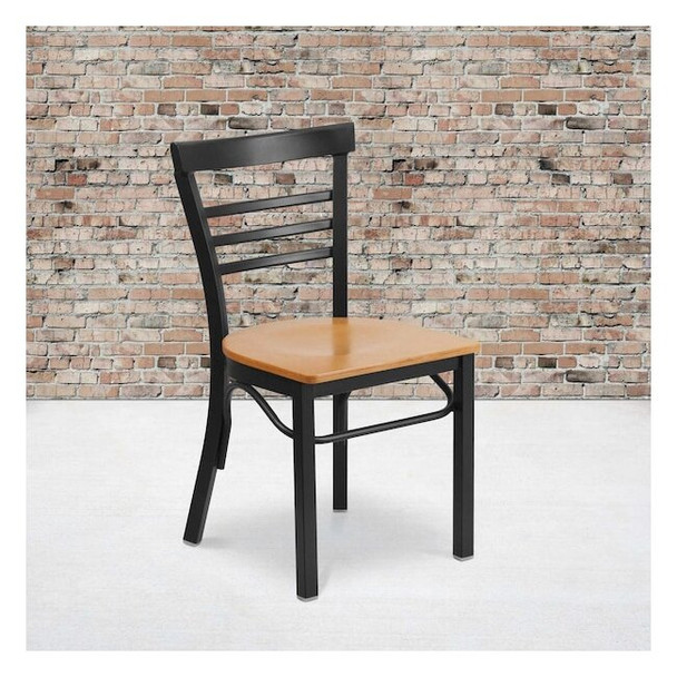 Flash Furniture Black Ladder Chair-Nat Seat,PK2 2-XU-DG6Q6B1LAD-NATW-GG