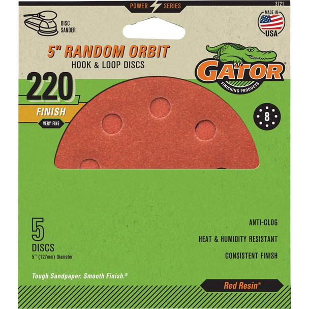 Gator 5 In. 8-Hole 220-Grit Hook & Loop Sanding Disc (5-Pack) 3721
