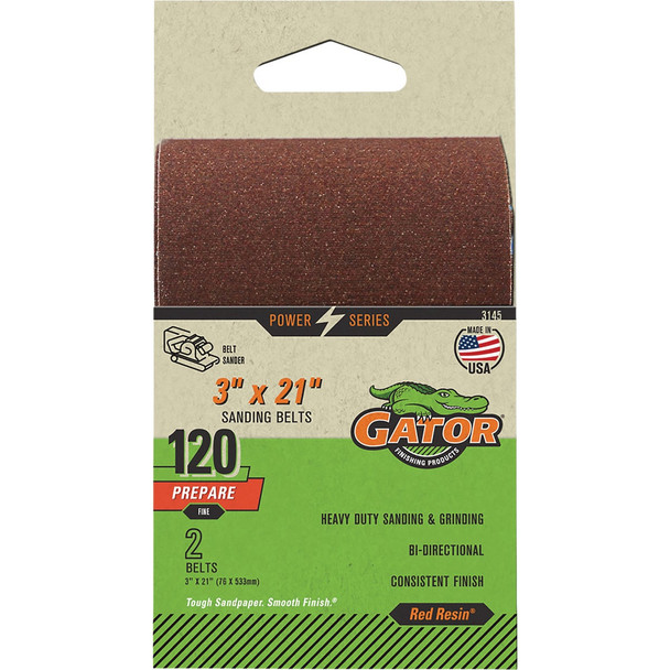 Gator 3 In. x 21 In. 120-Grit Aluminum Oxide Sanding Belt (2-Pack) 3145