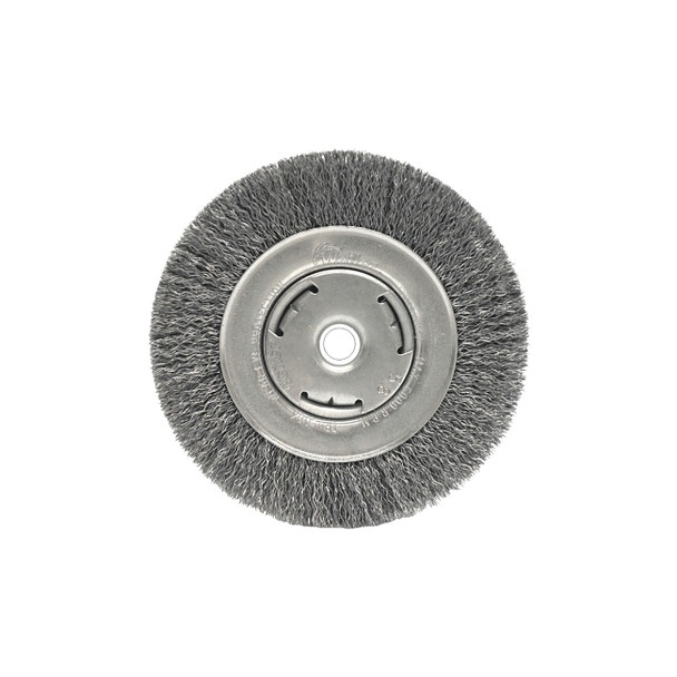 Wide-Face Crimped Wire Wheel, 6 in dia. x 7/8 in W, 0.014 in Steel Wire, 6000 rpm