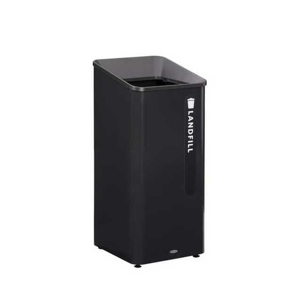 23 gal Square Recycling Can, Flat with Top Opening, Black, 1 Openings