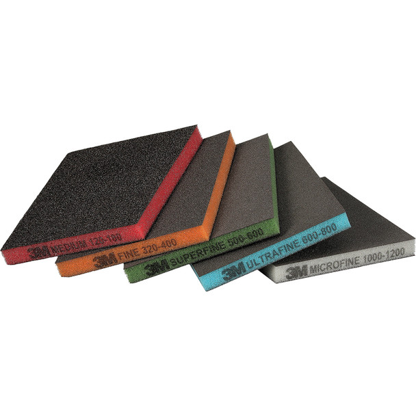 3M Two-Sided Sanding Sponge 23813, 124 mm x 98 mm (4.8 in x 3.8 in), Multi-Pack, Assorted 23813