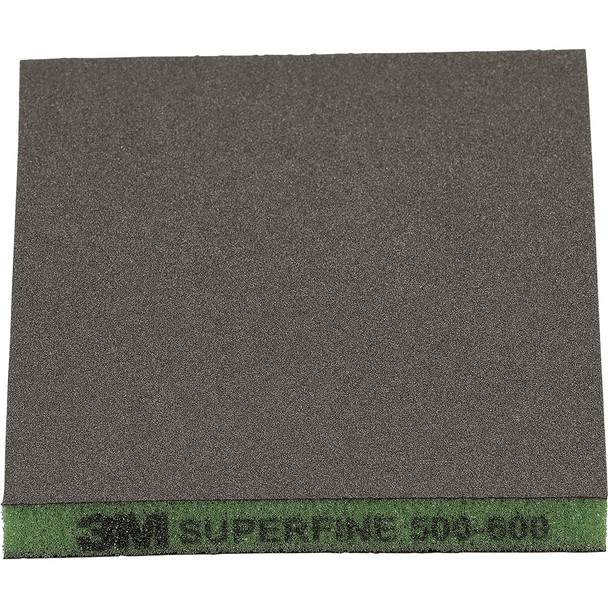 3M Two-Sided Sanding Sponge 23816, 124mm x 98mm (4.8in x 3.8in), Superfine 500-600, Green 23816