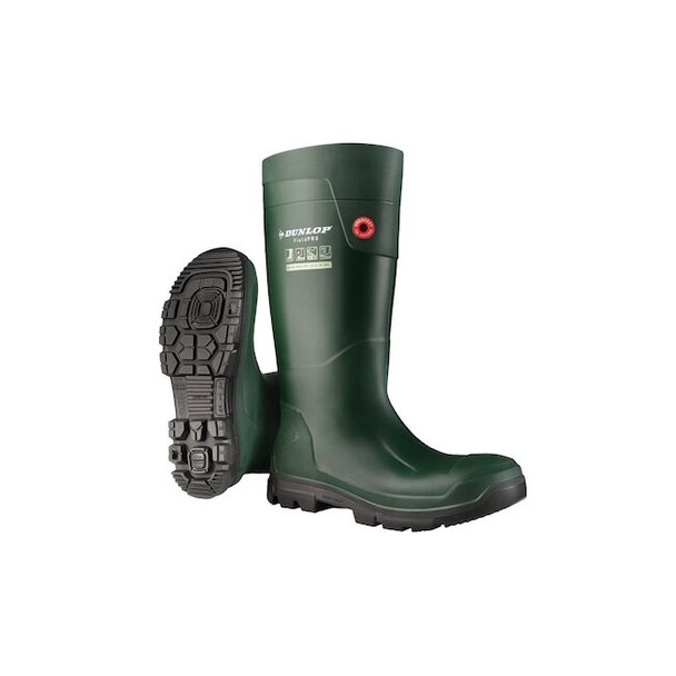 Dunlop Rubber Boot, 11D, Knee, Black; Green, PR EG62E33.44