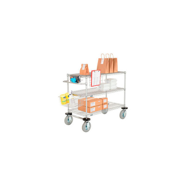 Nexel 3 Shelf Push Cart Chrome 72""W x 24""D x 43""H Pneumatic Casters2 Swivel 2