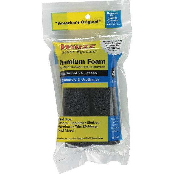 54060 Whizz Roller System 4 In. x 1/4 In. Premium Black Mini Foam Roller Cover (2-Pack)